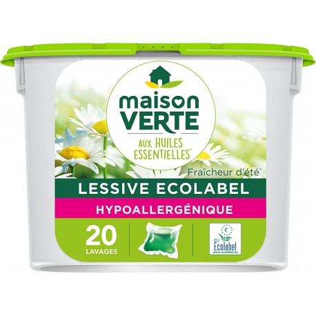 MAISON VERTE Lessive Caspules aux Huiles Essentielles BIO Fraîcheur d'Été Hypoallergénique x20