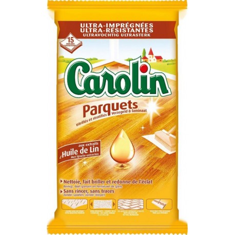 Carolin Parquets Aux Extraits d’Huile De Lin x15 Lingettes Ultra-Imprégnées (lot de 5 soit 60 lingettes)