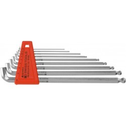 PB Swiss Tools Jeu de clés mâles coudées 6 pans, tige longue et courte, avec tête sphérique chromé x9 2212 2212.LH-10