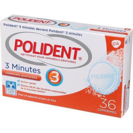 Polident Nettoyant Pour Appareils Dentaires 3 Minutes Comprimés Quotidiens 36 Comprimés (lot de 3)