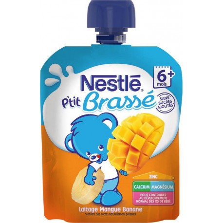 Nestlé P’tit Brassé Laitage Mangue Banane (+ 6 mois) Gourde de 90g (lot de 10)