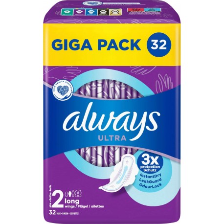 Always Serviettes hygiéniques Avec ailettes Taille 2 x32 paquet 32