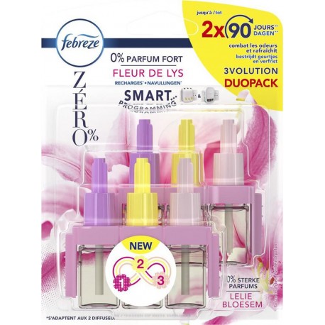 FEBREZE 3Volution - Recharge désodorisant Fleur de Lys zéro% x2 recharges 20ml - 40ml