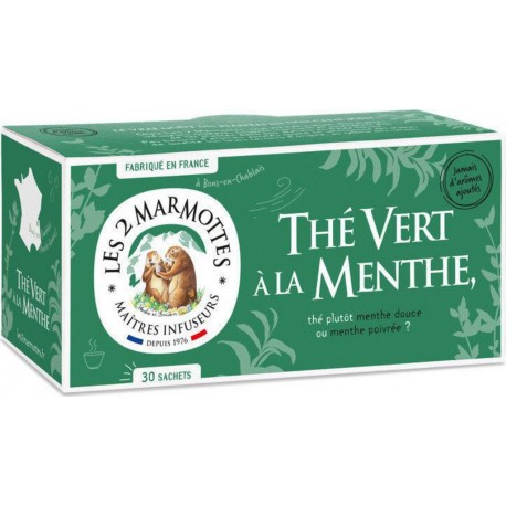 Les 2 Marmottes Infusion Thé vert menthe x30 45g