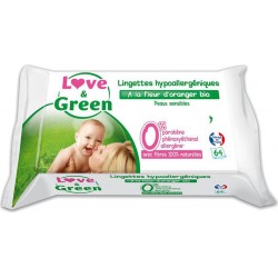 Love & Green Lingettes Hypoallergéniques à la Fleur d’Oranger Bio Peaux Sensibles x64 (lot de 4 soit 256 lingettes)
