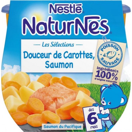 Nestlé Naturnes Les Sélections Douceur de Carottes Saumon (dès 6 mois) par 2 pots de 200g (lot de 6 soit 12 pots)