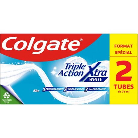 COLGATE Dentifrifice Triple Action Xtra White 2x75ml 150ml