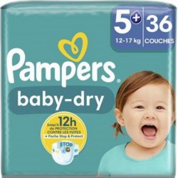 Pampers Couches baby-dry Taille 5+ 12-17Kg x36