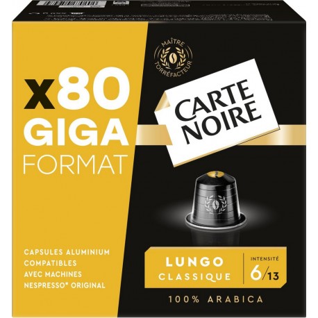 CARTE NOIRE Café Capsules Lungo Classique Intensité 6 Compatible Nespresso 80 capsules