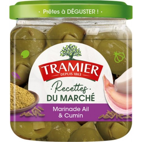 TRAMIER Olives Marinade Ail et Cumin 150g