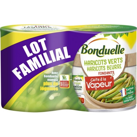 BONDUELLE Haricot vert et beurre cuit à la vapeur les 2 boîtes de 440g