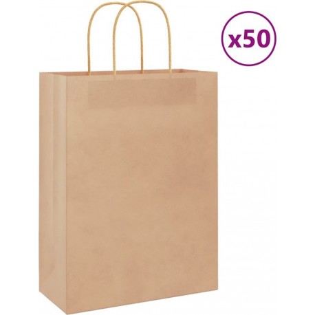 Vidaxl Sacs En Papier 50 Pcs Avec Poignées Marron 26x12x35 Cm
