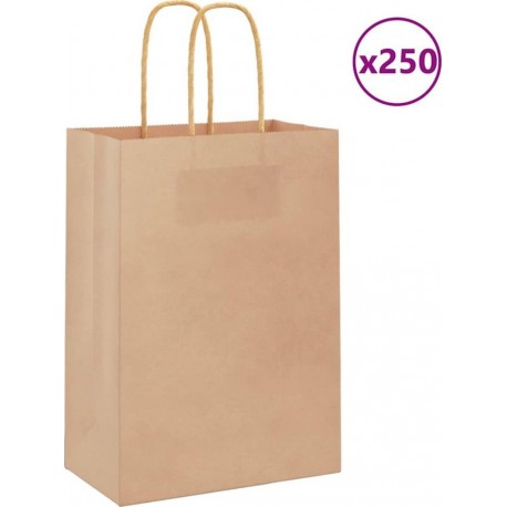 Vidaxl Sacs En Papier 250 Pcs Avec Poignées Marron 15x8x21 Cm