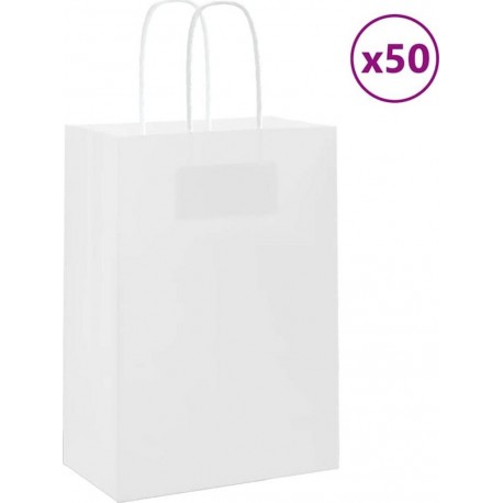 Vidaxl Sacs En Papier 50 Pcs Avec Poignées Blanc 15x8x21 Cm