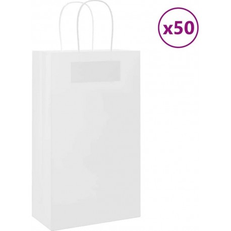 Vidaxl Sacs En Papier 50 Pcs Avec Poignées Blanc 21x11x36 Cm