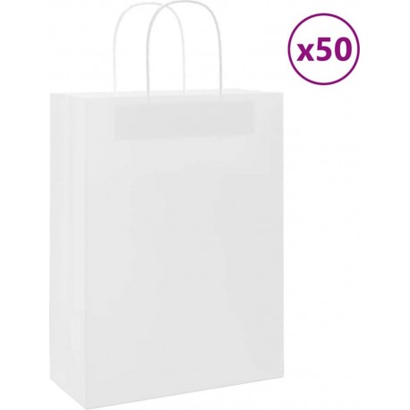 Vidaxl Sacs En Papier 50 Pcs Avec Poignées Blanc 26x12x35 Cm
