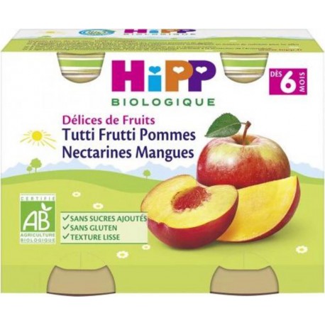 HIPP TUTTI FRUTTI POMMES NECTARINES MANGUES 2x190g 380g