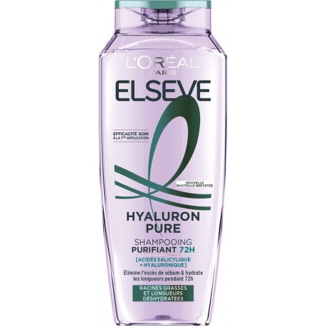 L'OREAL PARIS Shampoing Purifiant Racines grasses Longueurs déshydratées Acide hyaluronique et Acide Salicylique Elseve 250ml