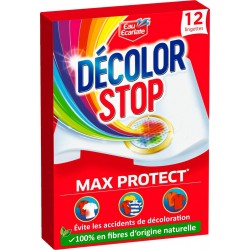 EAU ECARLATE DECOLOR STOP MAX PROTECT SOIN DU LINGE BOITE CARTON 12CT 1CT TOUT TEXTILE LINGETTE PENDANT LAVAGE ANTIDECOLORANT