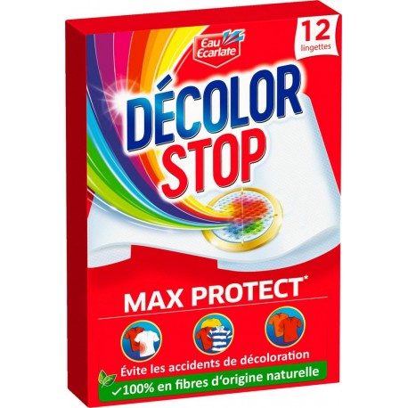 EAU ECARLATE DECOLOR STOP MAX PROTECT SOIN DU LINGE BOITE CARTON 12CT 1CT TOUT TEXTILE LINGETTE PENDANT LAVAGE ANTIDECOLORANT