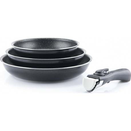 ARTHUR MARTIN Batterie de cuisine 3 poeles diam20/24/28cm Noir + poignée