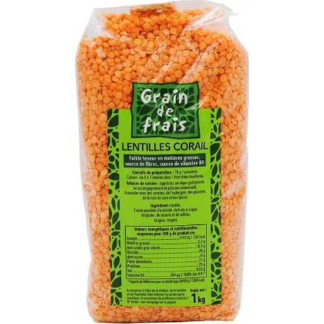 Grain De Frais Lentille Corail Paquet 1Kg l'unité de 1.0Kg