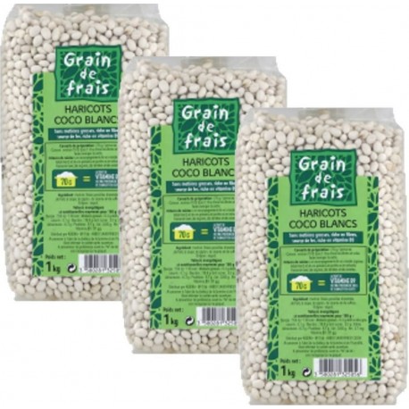 Grain De Frais Lot 3x Haricots Coco Blancs Paquet 1Kg les 3 unités de 1.0Kg
