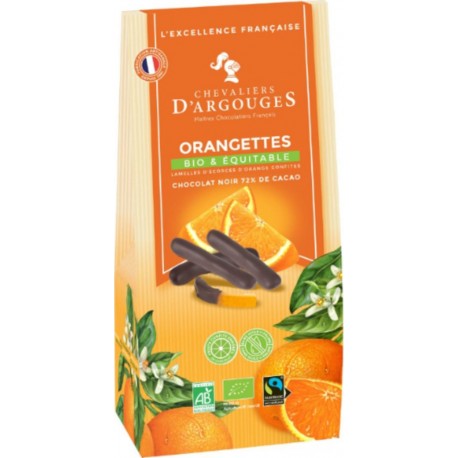 CHEVALIERS D'ARGOUGES Bouchées de Chocolat Orangettes Chocolat Noir 72% Bio Fartrade 160g