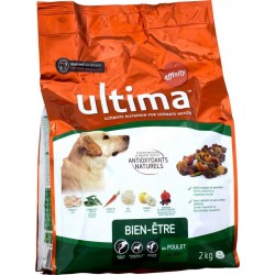 Ultima Croquettes Bien-Etre Antioxydants Naturels Chiens Poulet Riz Légumes Fruits Format 2Kg (lot de 3)