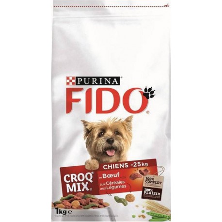Fido Croquettes Croq Mix Chiens -25Kg au Boeuf, Céréales et Légumes 1Kg (lot de 6)