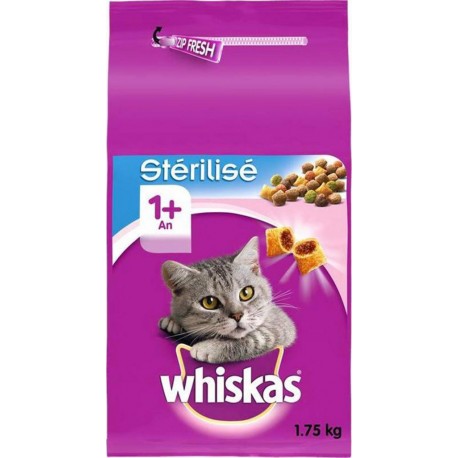 Whiskas Croquettes Chats Stérilisés 1+An au Saumon 1,75Kg (lot de 3)
