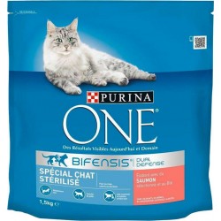 Purina One Croquettes Chat Stérilisé Saumon 1,5Kg (lot de 3)
