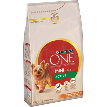 Purina One Croquettes Chien Active Mini -10Kg Poulet 1,5Kg (lot de 3)