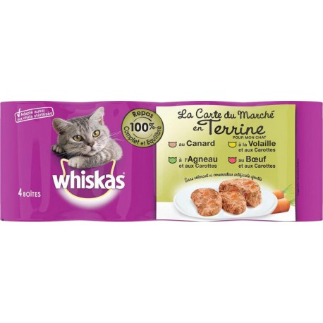Whiskas Boîtes pour Chat La Carte du Marché en Terrine par 4 (lot de 2 soit 8 boîtes)