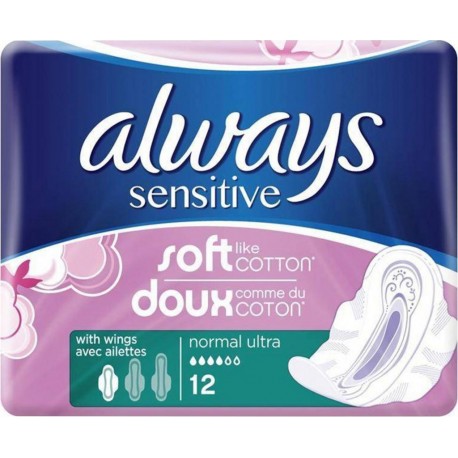 Always Sensitive Serviettes Hygiéniques Taille 1 Normal x12 (lot de 4)