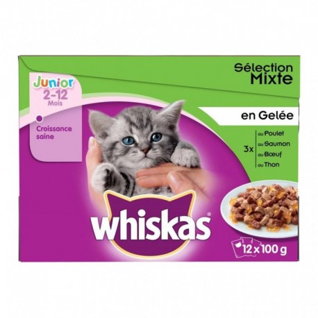 Whiskas Junior Croissance Saine Sélection Mixte en Gelée par 12 (lot de 2 soit 24 sachets)
