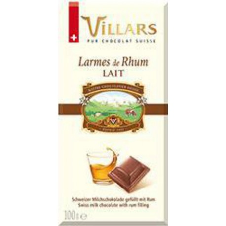 VILLARS TAB. LAIT RHUM 100GR CHOCOLATS TABLETTE TABLETTES FOURREES