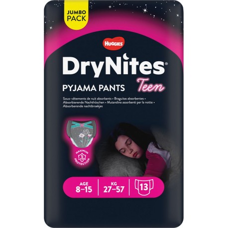 Huggies Couches Teen taille 8-15 ans : 27-57Kg de nuit pour fille x13 (lot de 2)
