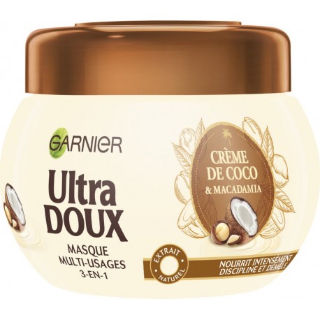 GARNIER ULTRA DOUX Masque Cheveux Multi-Usages 3 en 1 Cheveux Normaux Crème Coco & Macadamia 320g