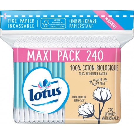 Lotus Coton-tiges Bio x240 sachet 240 bâtonnets