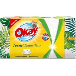 Okay Pratic’ Essuie-Tout Format Pratique 70 Feuilles (lot de 8)