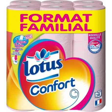 Lotus Confort Papier toilette Aqua Tube x18 rouleaux roses