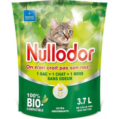 Nullodor Litière bio agglomérante sans odeur pour chat 1,5Kg 3,7L