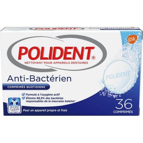 Polident Anti-Bactérien Comprimés Quotidiens 36 Comprimés (lot de 3)