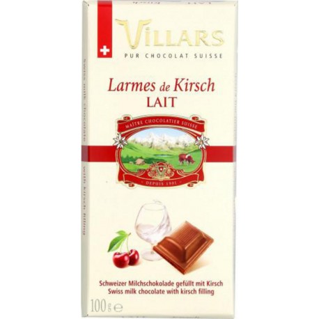 VILLARS TAB. LAIT KIRSCH 100GR CHOCOLATS TABLETTE TABLETTES FOURREES
