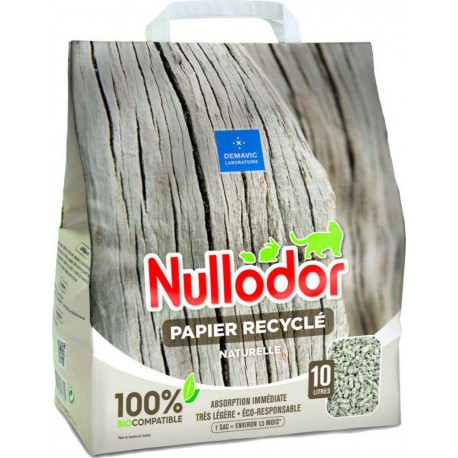 Nullodor Litière Papier Recyclé Naturelle Absorption Immédiate Très légère 10L