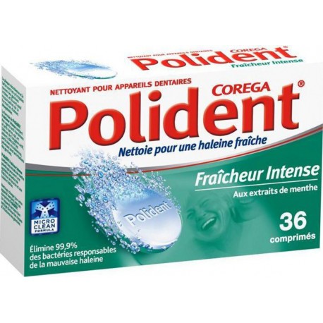 Polident Fraîcheur Intense Aux Extraits de Menthe 36 Comprimés