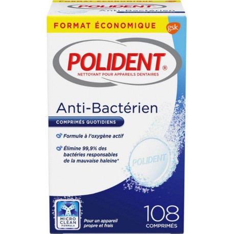 Polident Anti-Bactérien Comprimés Quotidiens 108 Comprimés